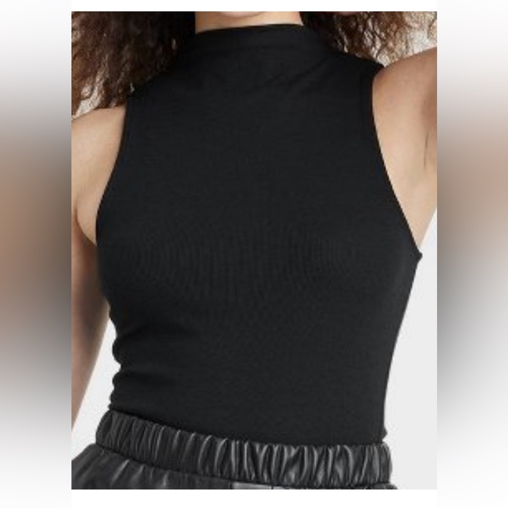 Black ribbed mock neck tank